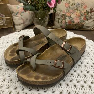 Birkenstock Gray Leather Mayari Stone Birko-Flor Size 38